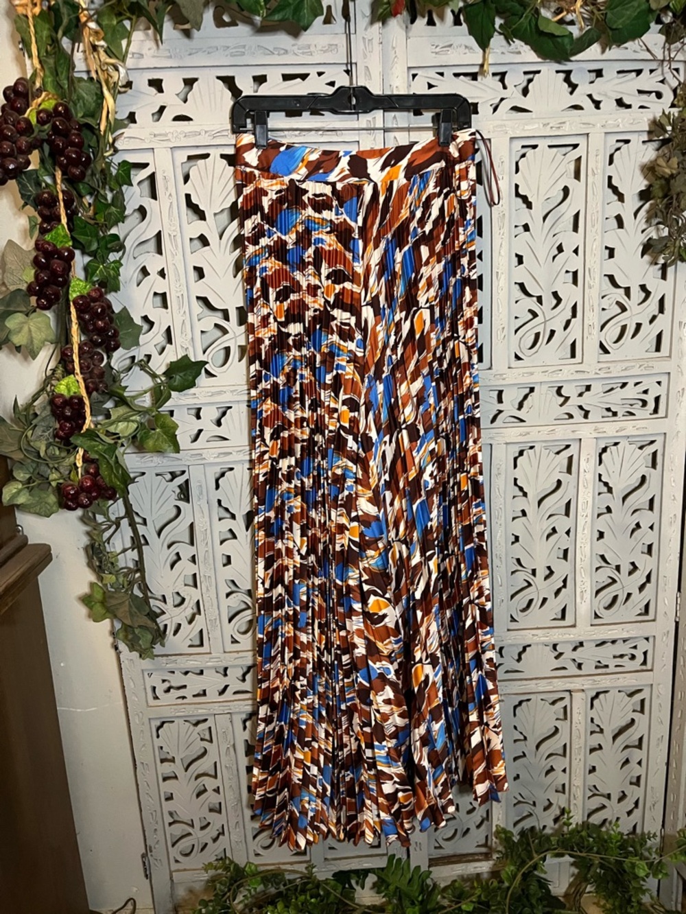 NOVA LUXE FANTASTIC SHADES OF BLUE & BROWN ABSTRACT PRINT PLEATED PALOOZA PANTS